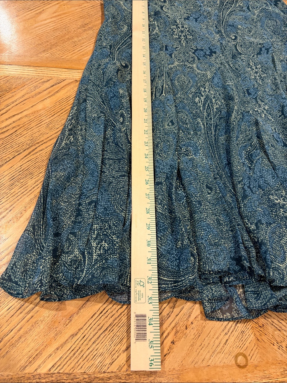 Jones New York 100% Silk Paisley Maxi Skirt Size 12 Blue Green Boho Flowy Lined - Picture 10 of 13